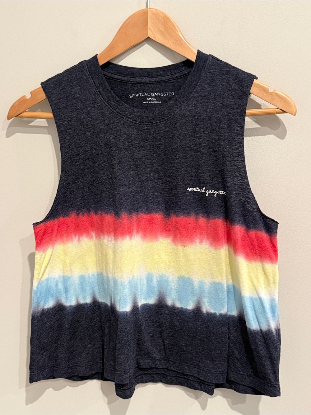 Spiritual Gangster Navy Tie-Dye Stripe Muscle Tank